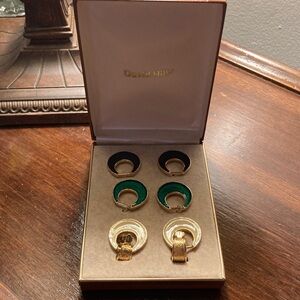 David Hill Gold Green, Cream, and Black Interchangeable Vintage Clip-on Earrings